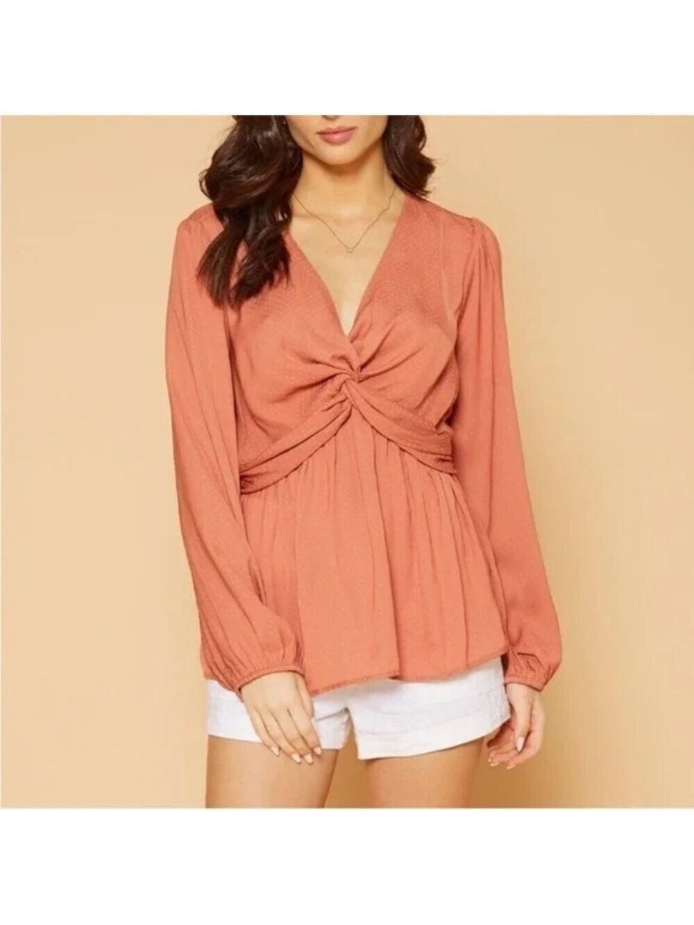Pleione Rust Twist-Front Blouse M